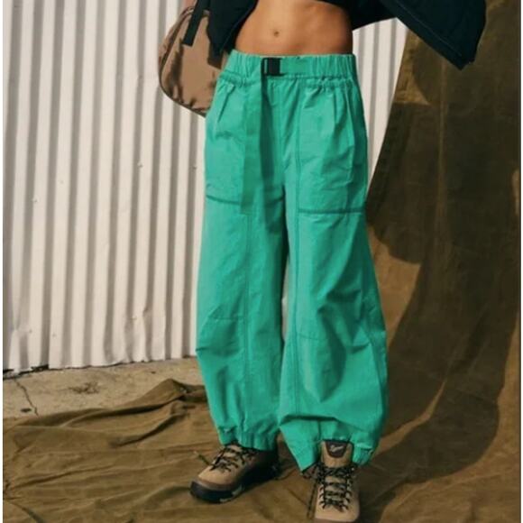 Free People Movement Women's Offside Pants Parachute Barrel Green Small Baggy - Picture 1 of 10